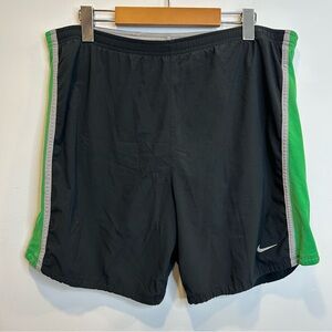 Nike Dri Fit Men’s Lined Running Shorts Black Green Stripe